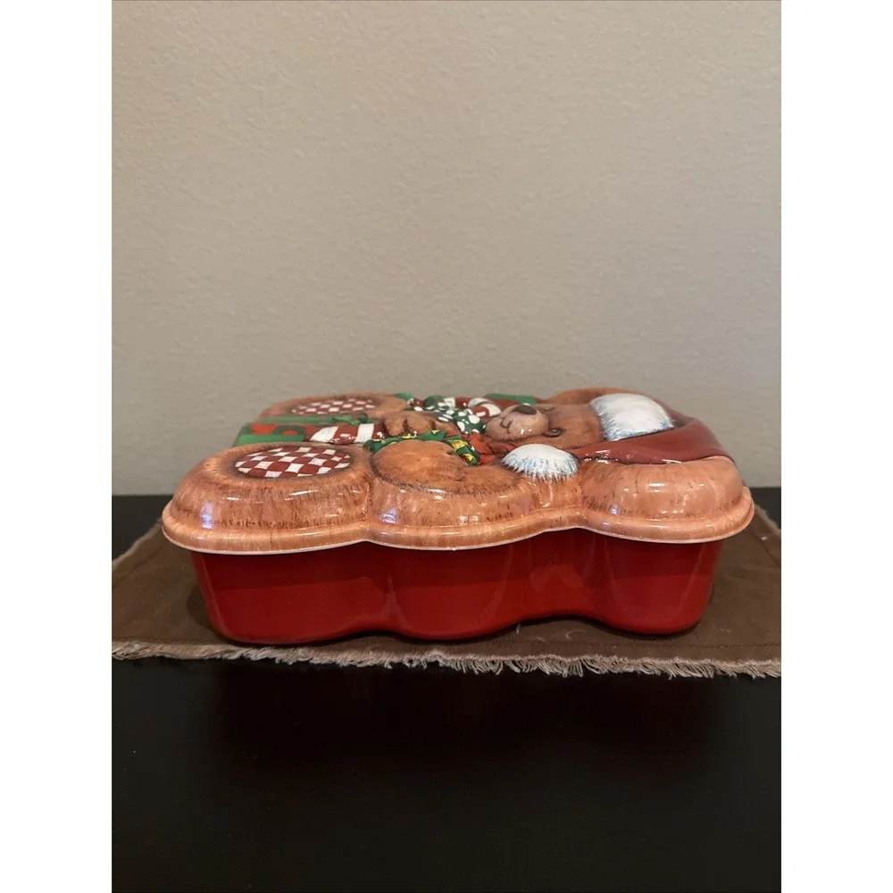 Vintage Ullman Christmas Red 3D Cookie Container Teddy Brown Bear Made‎ in USA